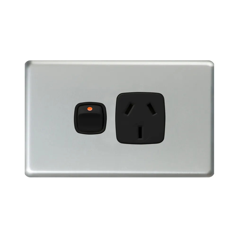 Excel - Horizontal Single Powerpoint - 1 Gang - Black/Matt silver