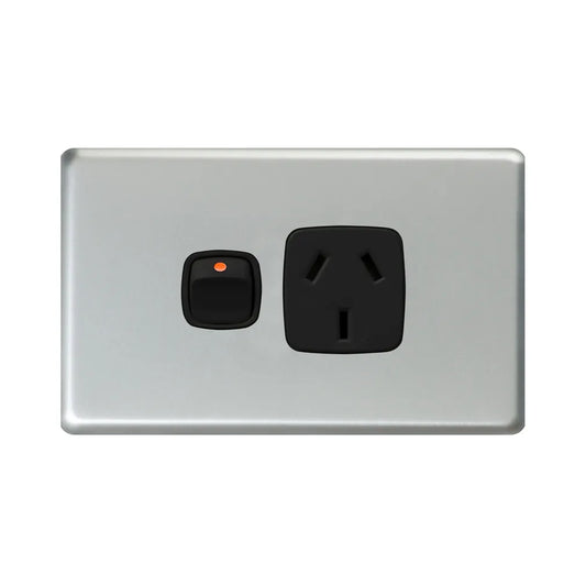 Excel - Horizontal Single Powerpoint - 1 Gang - Black/Matt silver