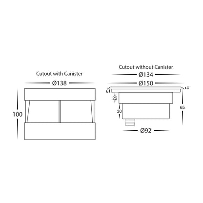 In-ground Uplighter Round, 150mm Face, 316 Stainless Steel