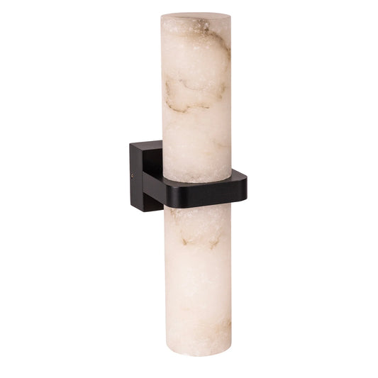 Black Up & Down Plaster Wall Light with Alabaster Glass