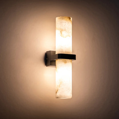 Black Up & Down Plaster Wall Light with Alabaster Glass