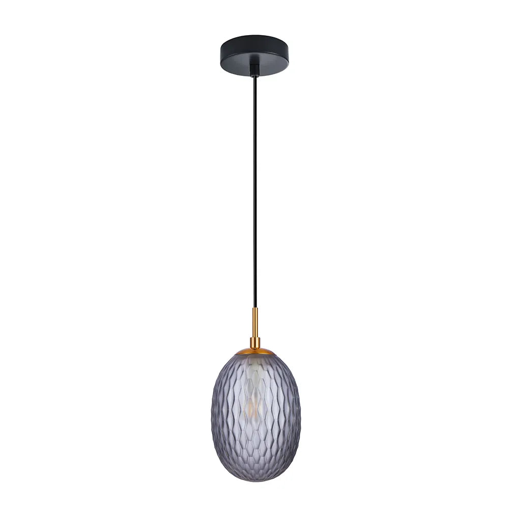 Kathal: Interior Ellipse Glass Segmented With Brass Highlight Enclosed Pendant Lights