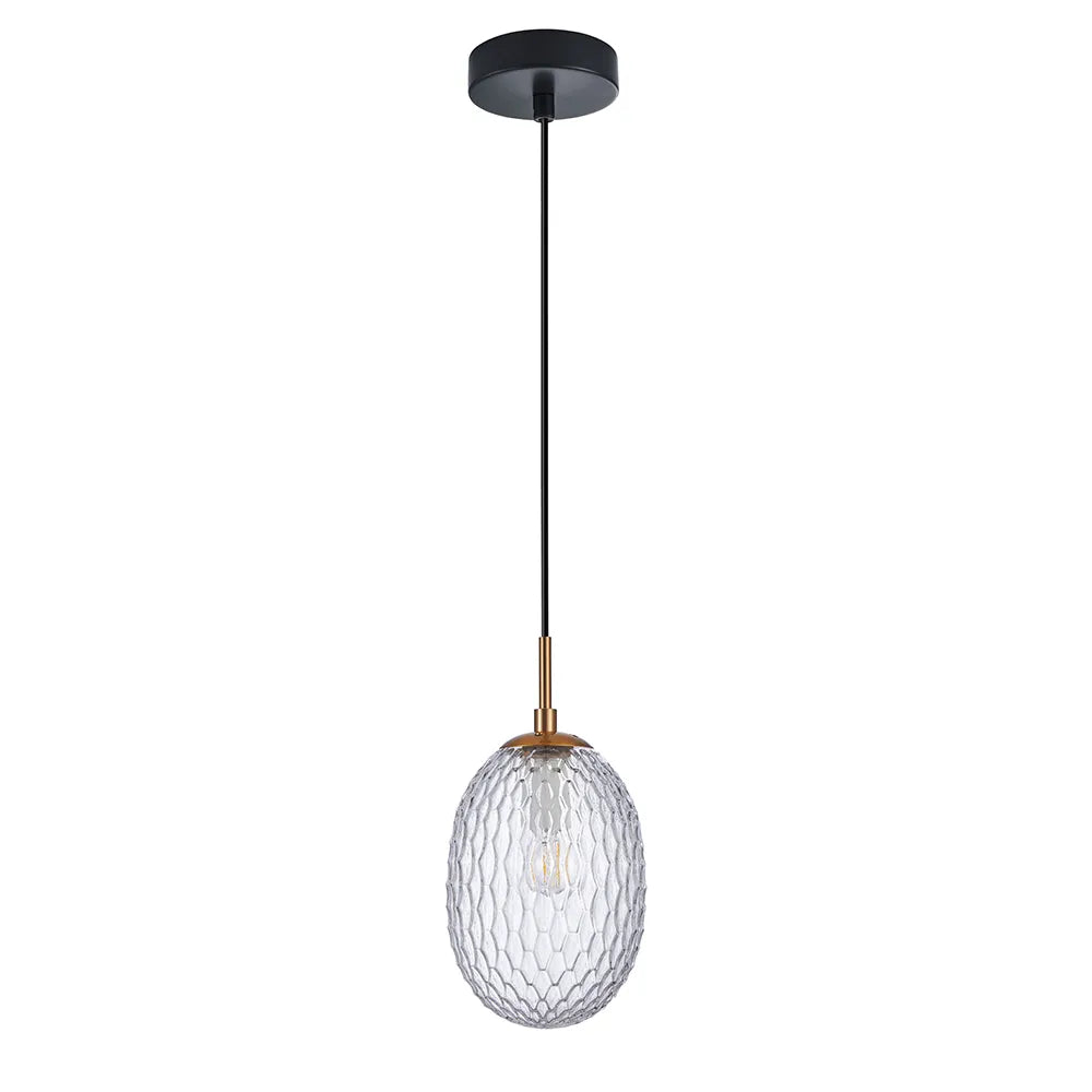 Kathal: Interior Ellipse Glass Segmented With Brass Highlight Enclosed Pendant Lights