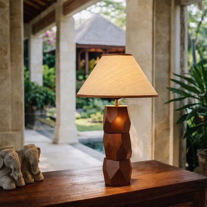 Helena Hand-Faceted Wooden Base Table Lamp