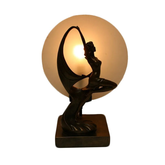 Frosted Round Glass Panel Dancing Lady Table Lamp