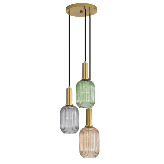 Luxe Trilight Ribbed Glass Pendant