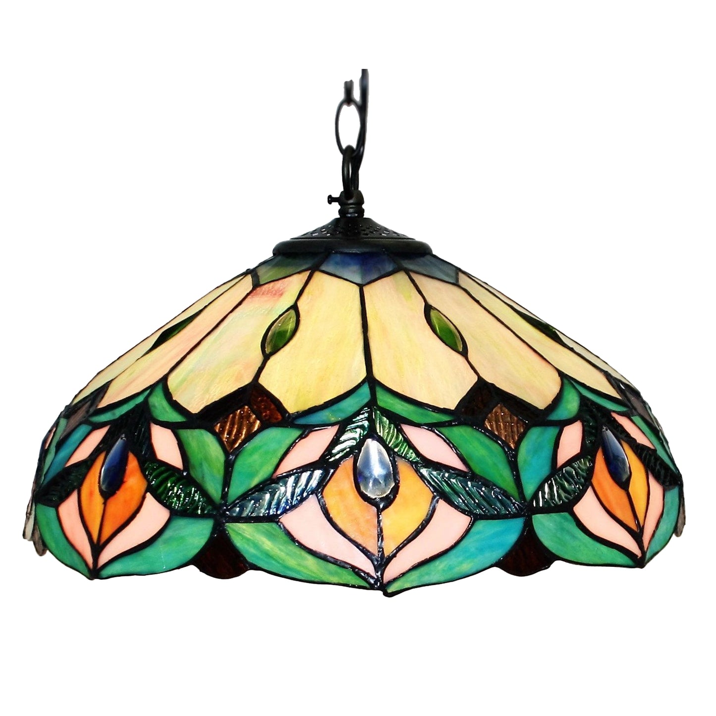 Green Flower 16 Inch Leadlight Pendant