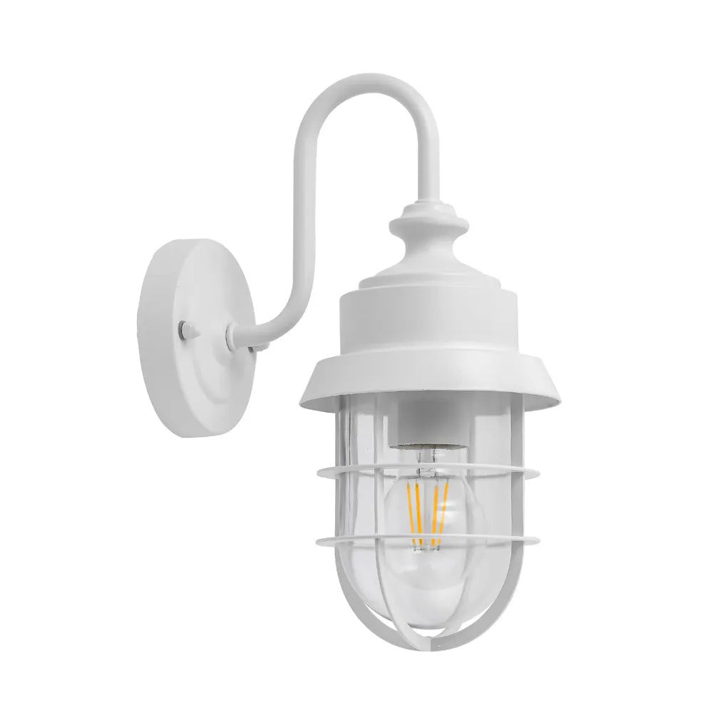 Parol: Exterior Cylinder Brush Glass With Cage Wall Lights