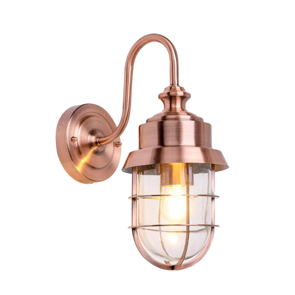 Parol: Exterior Cylinder Brush Glass With Cage Wall Lights