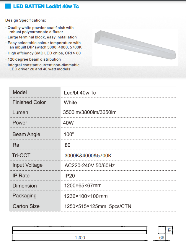 MIRA 3 Led Batten Tri Colour Tri Power