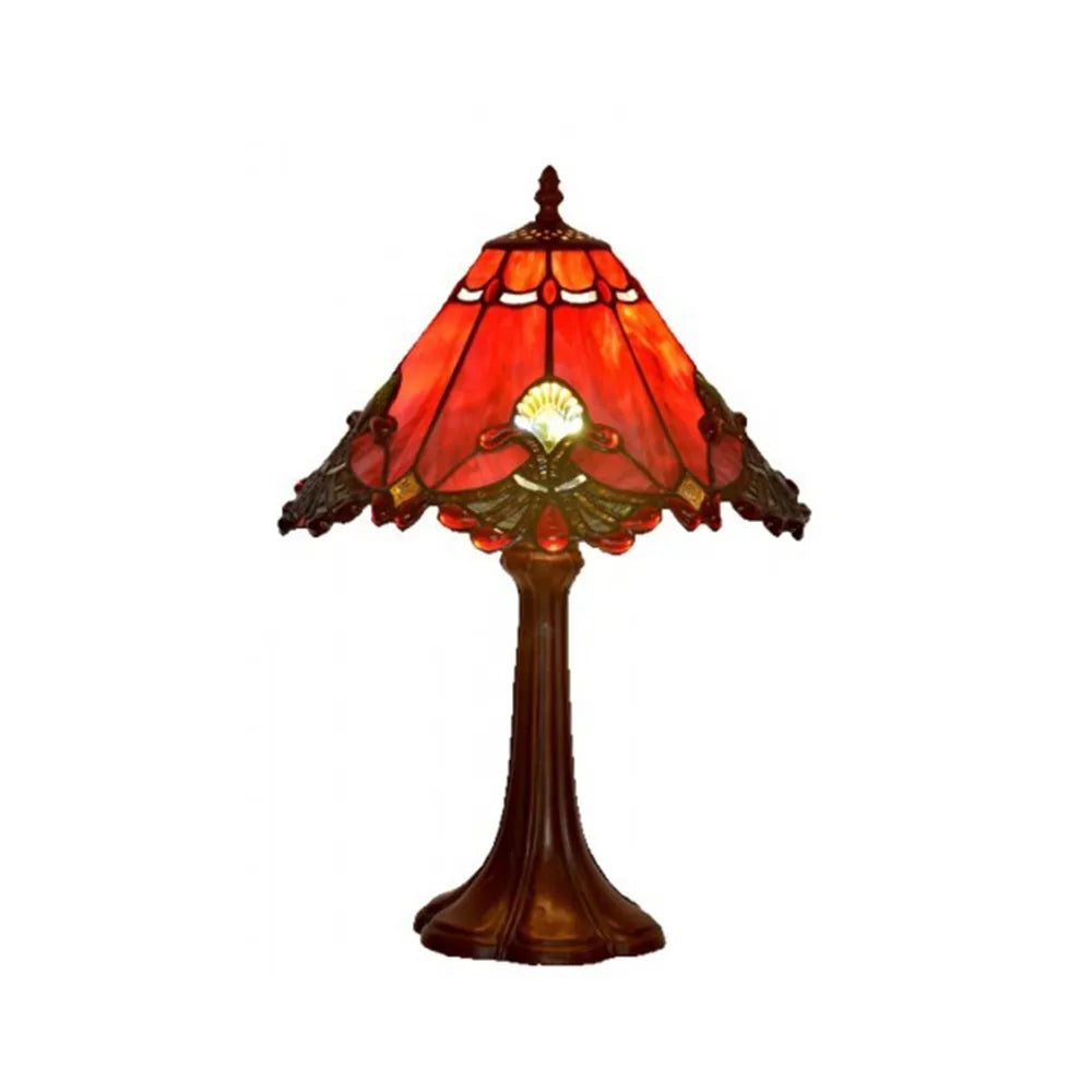 13” Red Panel Style Shade With Butterfly Knots Table Lamp