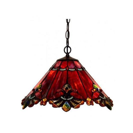 19” Red Panel Style Shade With Butterfly Knots Pendant