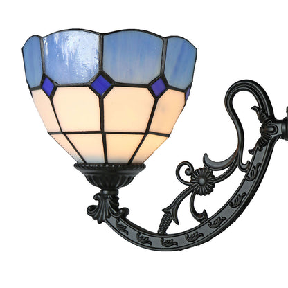 3 Light Blue & White Geometric Tiffany Facing Up Pendant