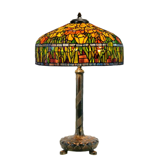 18" Reproduction Tulip Lamp With Metal Base - Yellow