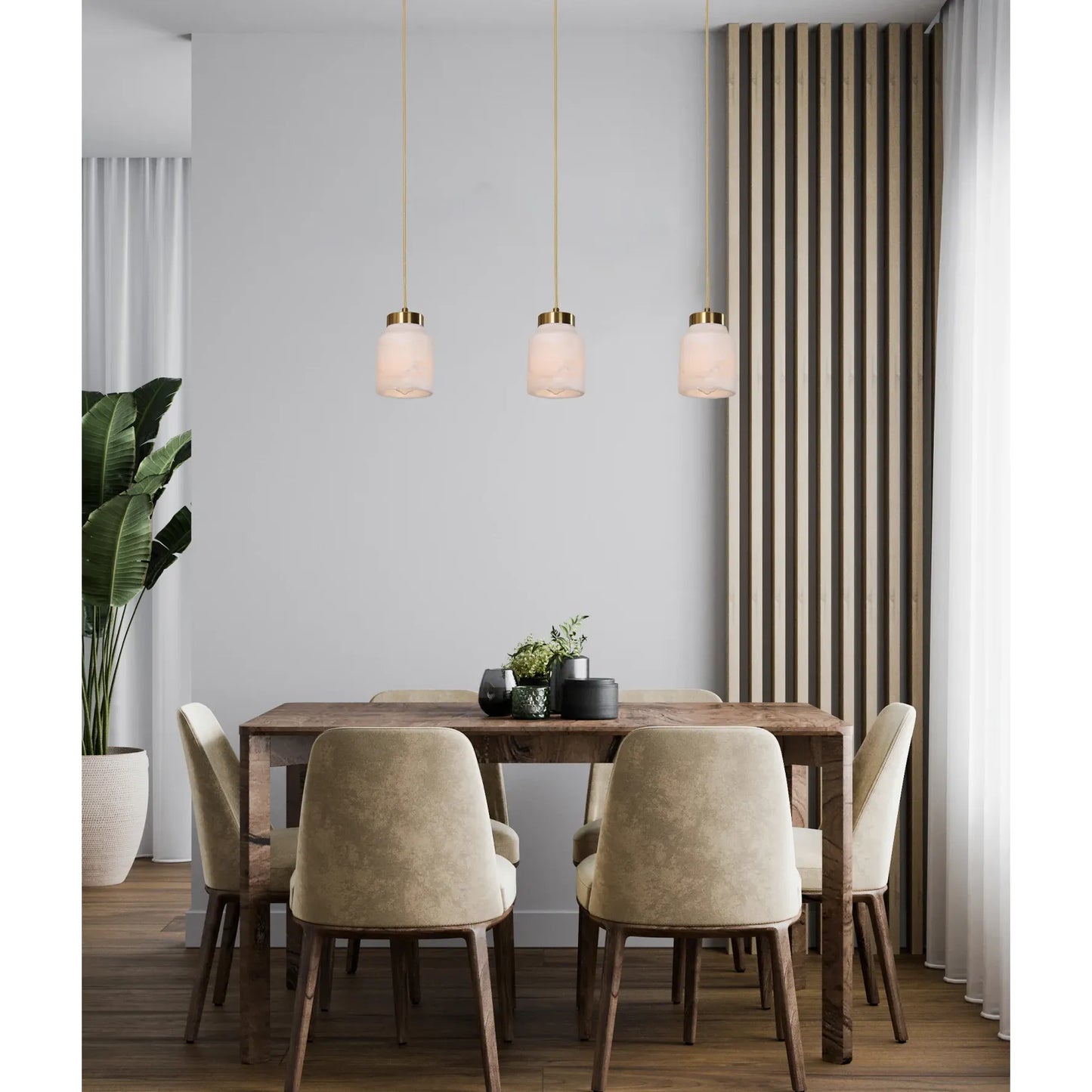 TUFO: Interior White Jar Alabaster with Brass Highlight Pendant Light