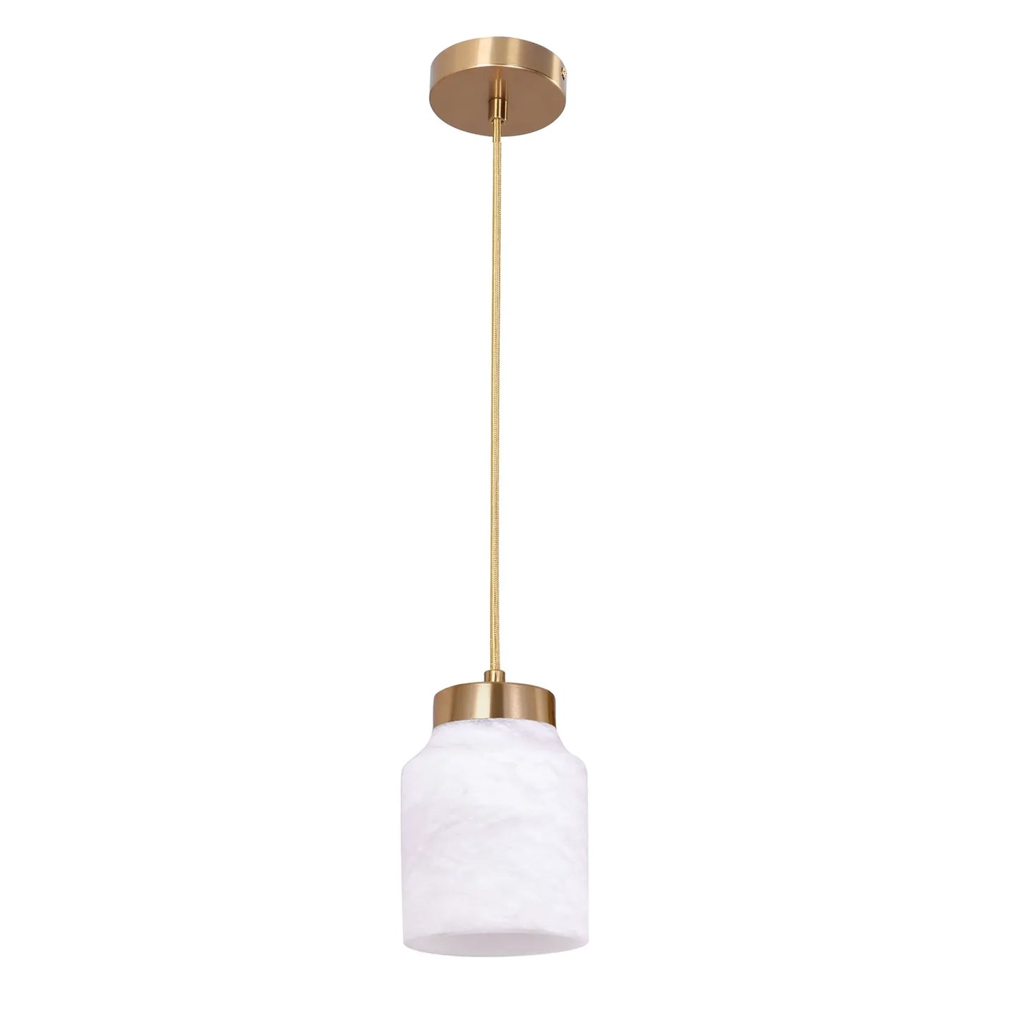 TUFO: Interior White Jar Alabaster with Brass Highlight Pendant Light