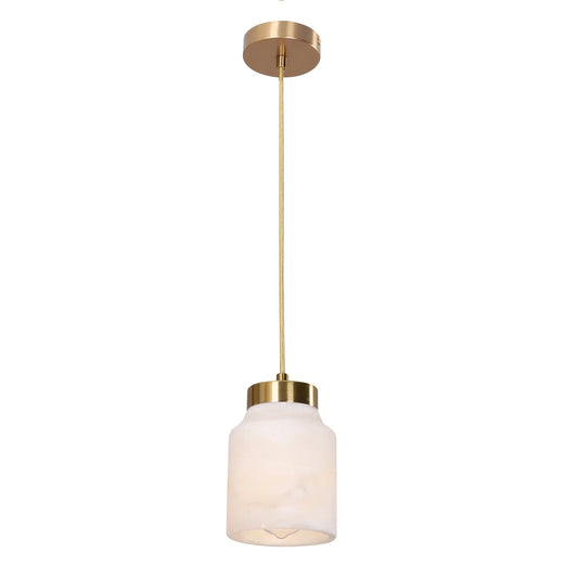TUFO: Interior White Jar Alabaster with Brass Highlight Pendant Light
