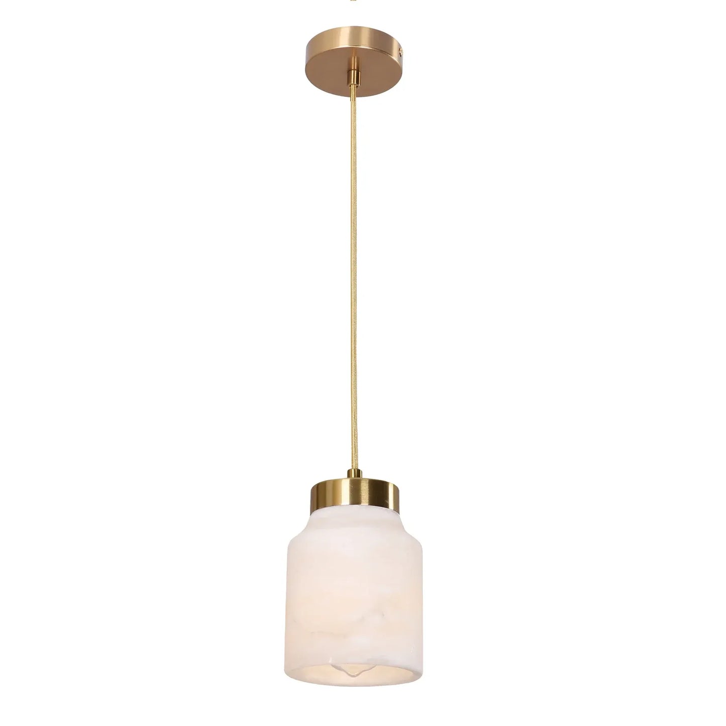 TUFO: Interior White Jar Alabaster with Brass Highlight Pendant Light