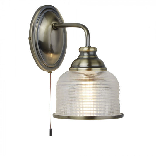 Edwin Holophane Glass Wall Light in Antique Brass