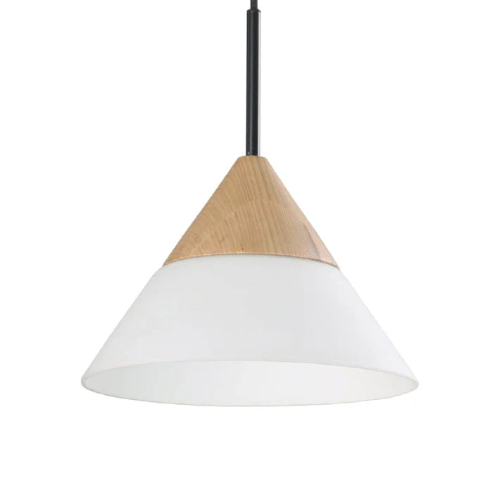 Finn Blonde Wood & Opal Cone Pendant Light