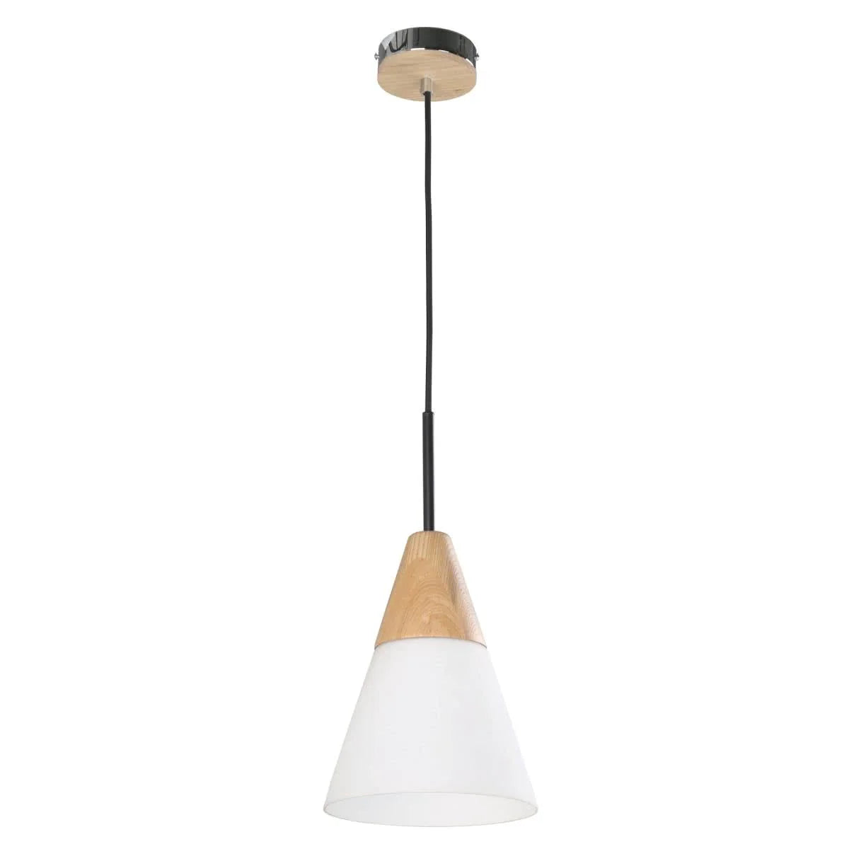 Finn Blonde Wood & Opal Cone Pendant Light