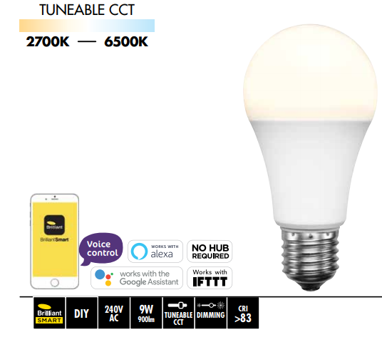 9 Watt A60 E27 LED CCT Smart Wifi Globe