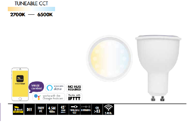 4.5 Watt GU10 LED CCT Smart Wifi Globe