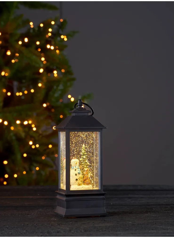 Xmas Winter Satin Nickelowman Lantern Black