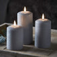 Set Of 2 LED Grey Wax Pillar Candles - 3 Size Options