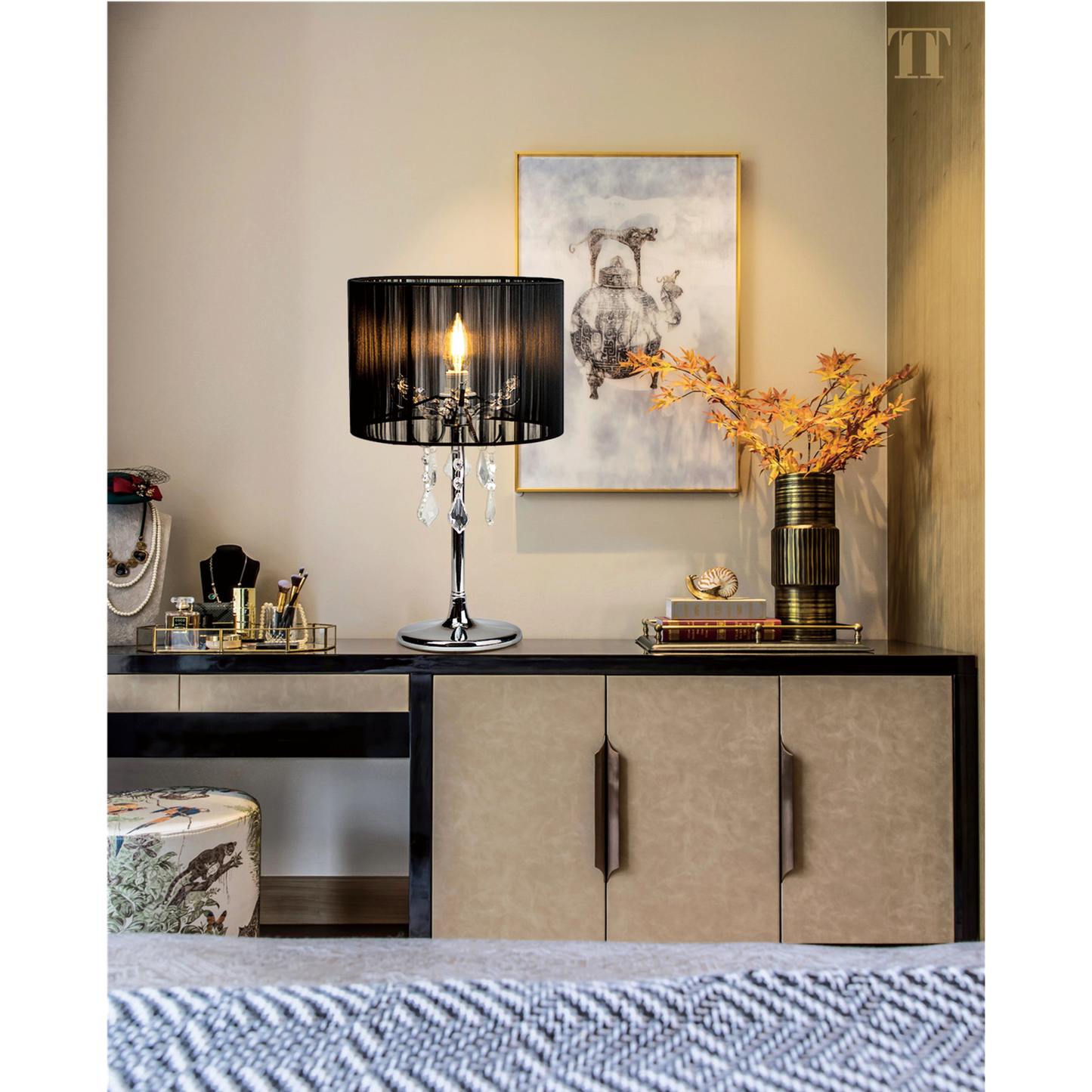 Paris Crystal Table Lamp - Black