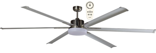 Albatross Six Blade Dc 213cm Brushed Nickel Incl 24w LED Tri Colour Dimmable Light Incl 5 Speed Remote Ceiling Fan