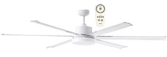 Albatross Six Blade Dc 213cm White Incl 24w LED Tri Colour Dimmable Light Incl 5 Speed Remote Ceiling Fan