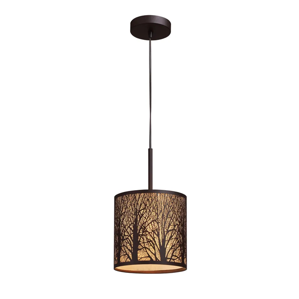 AUTUMN: Small Round Aged Bronze with Amber Lining Pendant Light