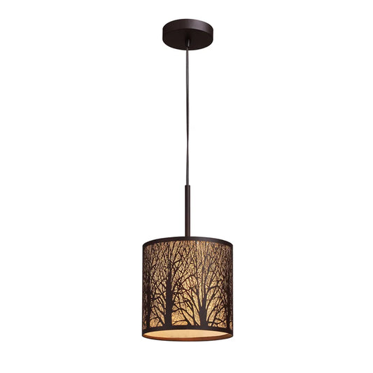 AUTUMN: Small Round Aged Bronze with Amber Lining Pendant Light