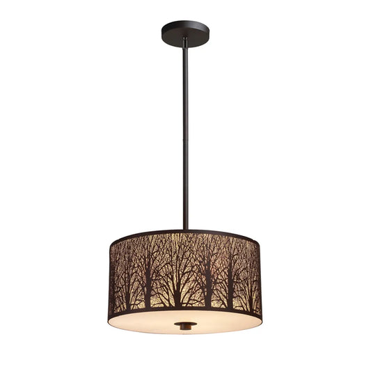 AUTUMN: Large Drum Aged Bronze with Amber Lining Pendant Light