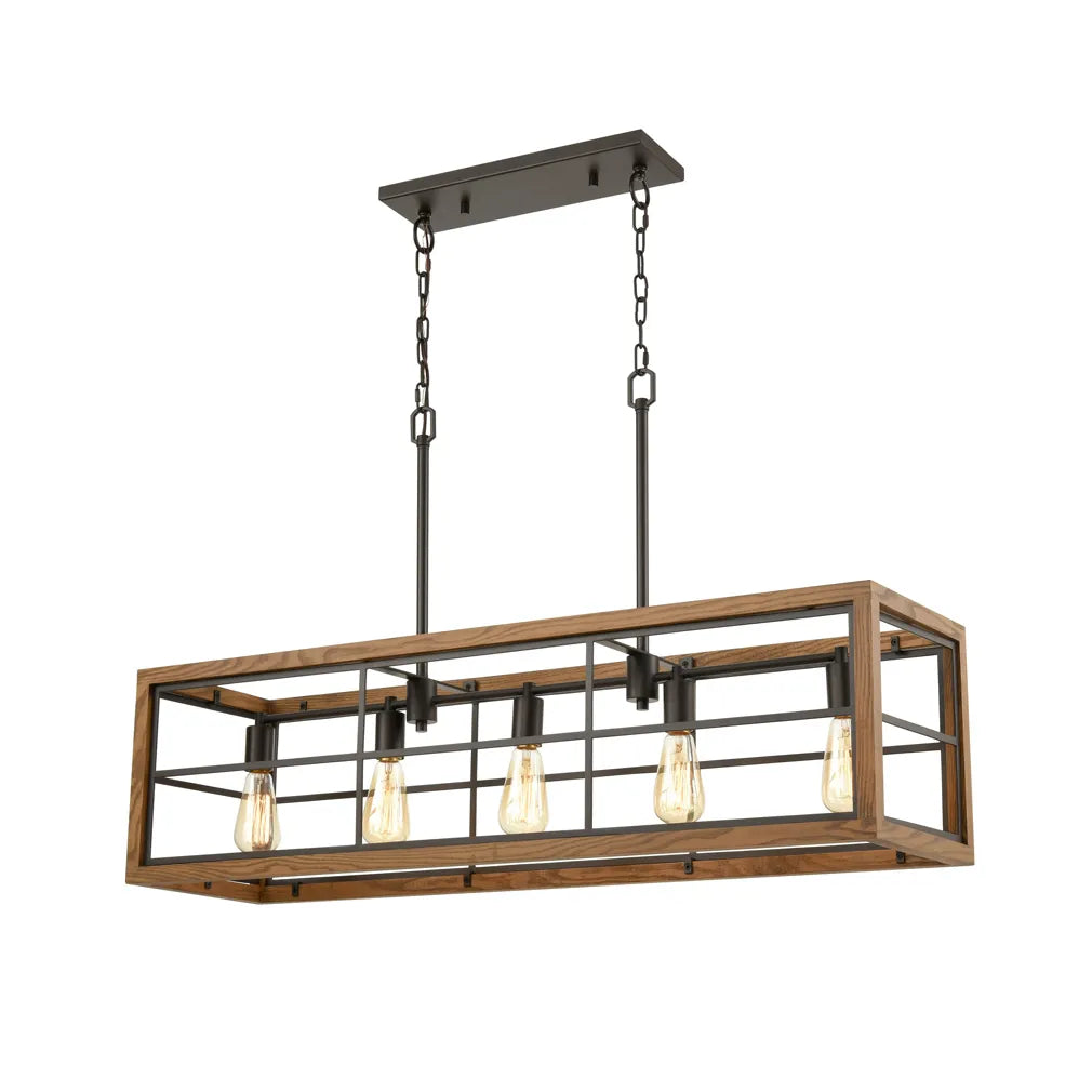 BANQUET: Retro Interior Rectangular Wood Frame Pendant Light