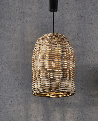 Bell Large Timber One Light Rattan Pendant
