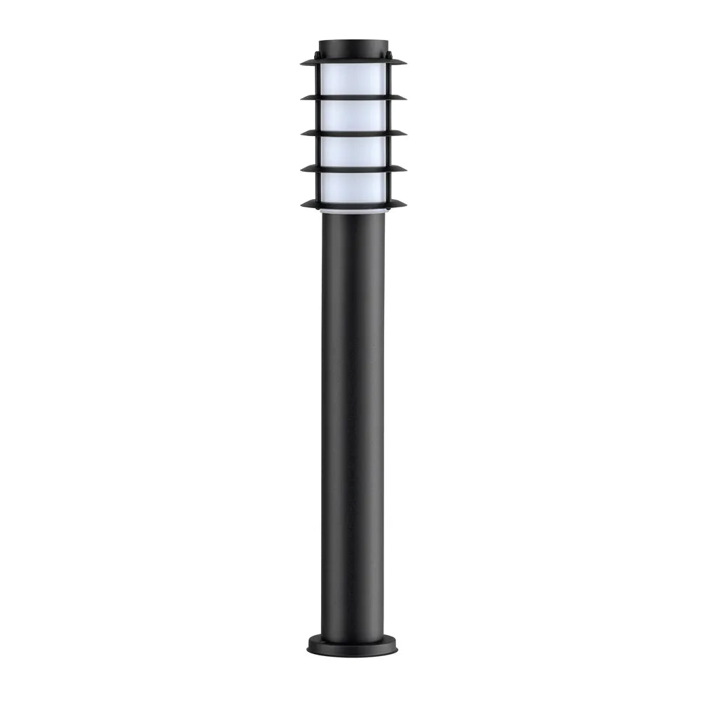 BORDA: E27 Surface Mounted Louvred Black Bollard Lights IP44