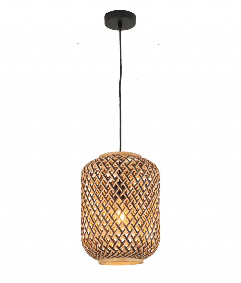 Cesta Interior Cylinder Brown Natural Bamboo Cage Pendant Light