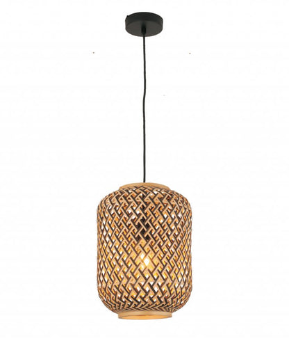 Cesta Interior Cylinder Brown Natural Bamboo Cage Pendant Light