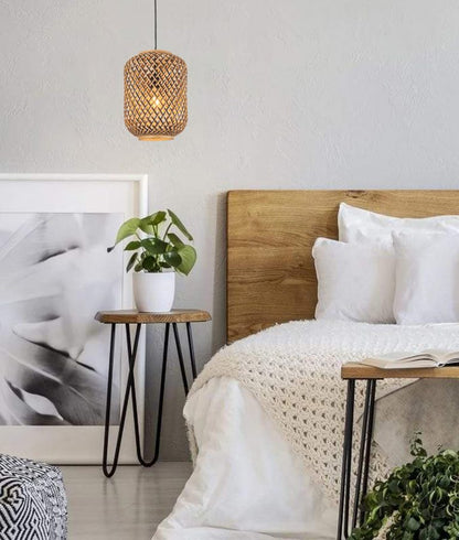 Cesta Interior Cylinder Brown Natural Bamboo Cage Pendant Light