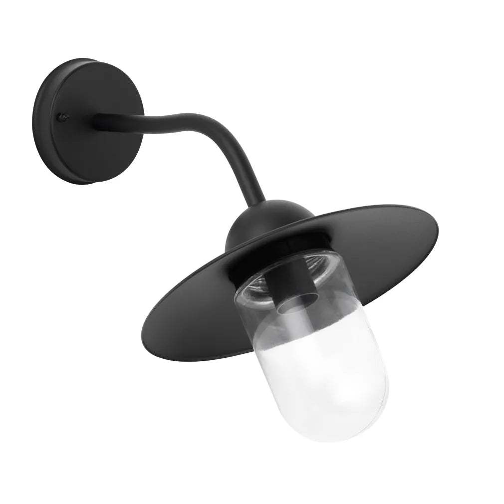 DEKSEL: Industrial Matte Black Exterior Wall Light With Clear Glass IP54