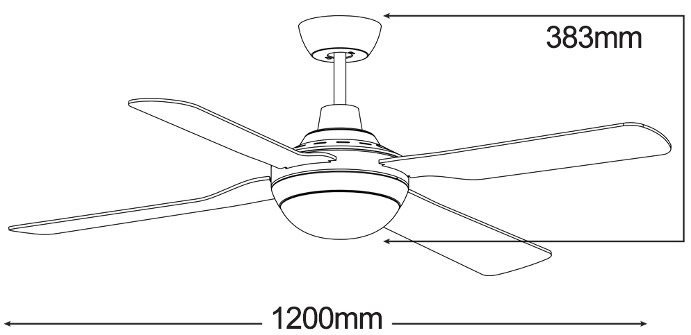 Discovery Absplastic Four Blade 120cm Incl 15w LED Cct Step Dim Light White Ceiling Fan