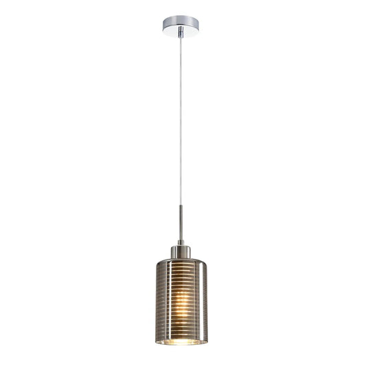 ESPEJO1: Interior Iron & Chrome Oblong Glass with Line Effect Pendant Lights