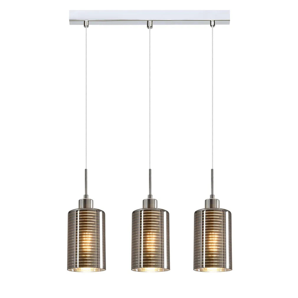 ESPEJO1: Interior Iron & Chrome Oblong Glass with Line Effect Pendant Lights