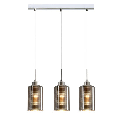 ESPEJO1: Interior Iron & Chrome Oblong Glass with Line Effect Pendant Lights