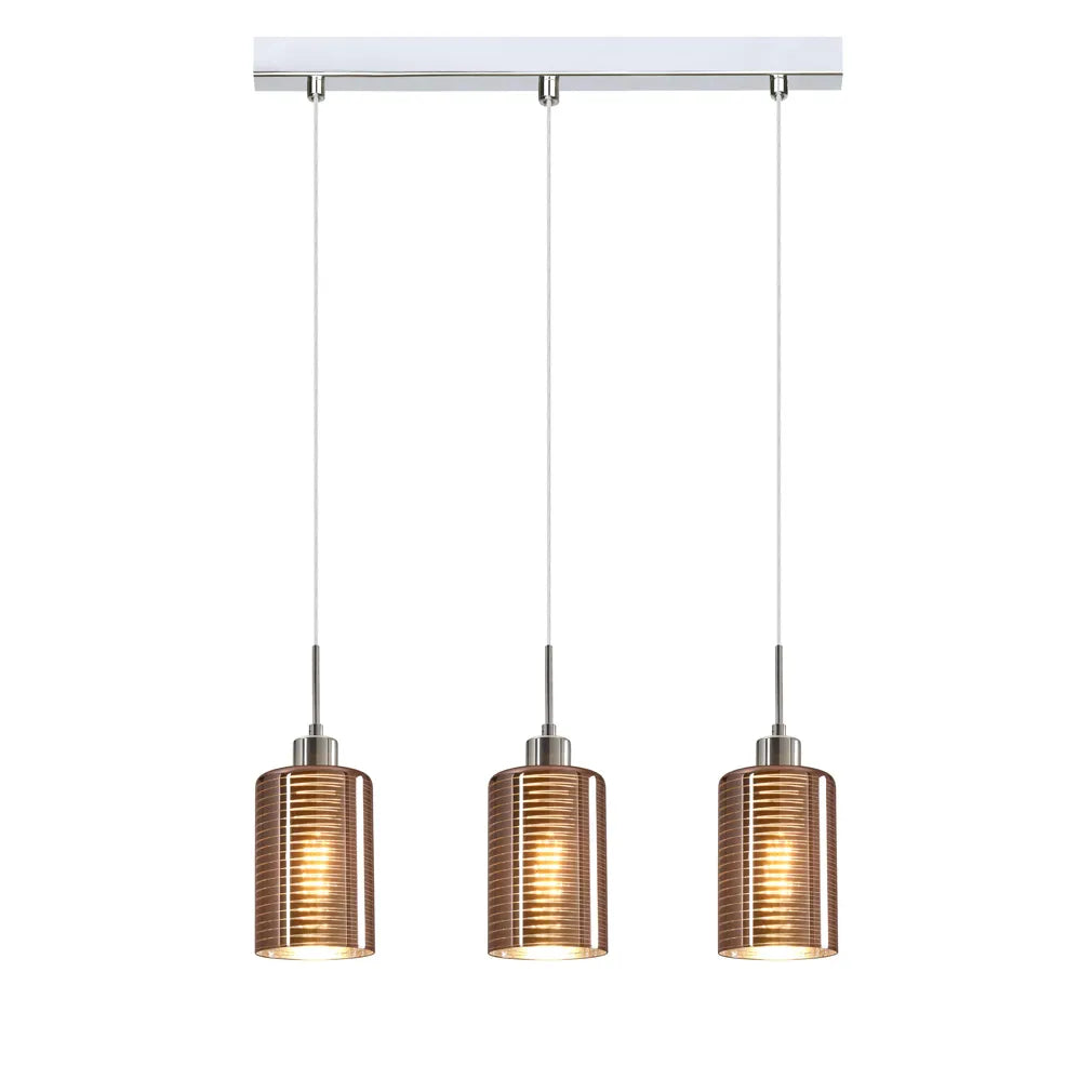ESPEJO2: Interior Iron & Rose Gold Oblong Glass with Line Effect Pendant Lights