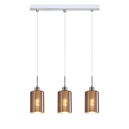 ESPEJO2: Interior Iron & Rose Gold Oblong Glass with Line Effect Pendant Lights
