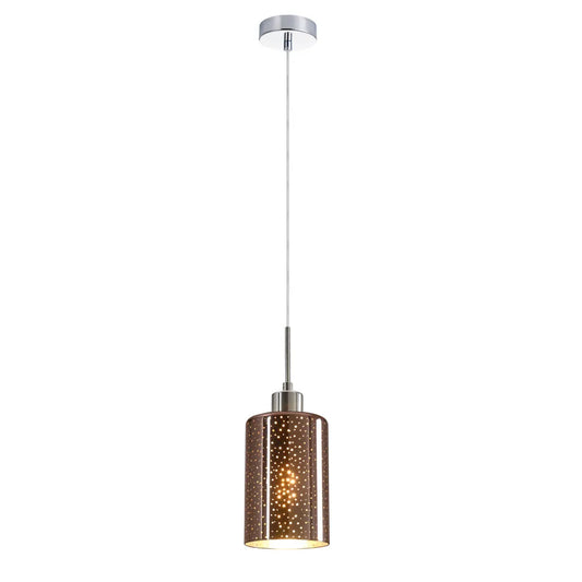 ESPEJO4: Interior Iron & Rose Gold Oblong Glass with Dotted Effect Pendant Lights