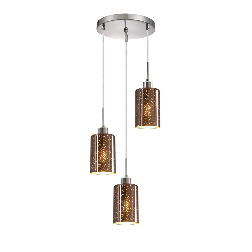 ESPEJO4: Interior Iron & Rose Gold Oblong Glass with Dotted Effect Pendant Lights